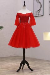 Red Sweetheart Tulle with Lace and Beaded Homecoming Dress, Red Party Dress