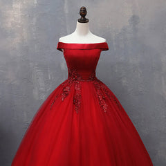 Red Tulle Long Off the Shoulder Sweet 16 Dress, Red Party Gown
