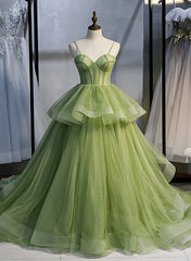 Sage Green Corset Long Prom Dress, Long Green Tulle Party Dress Evening Dresses