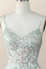 Sage Green Tulle Floral Embroidered A-line Homecoming Dress