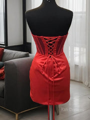 Sheath/Column Strapless Short/Mini Silk like Satin Homecoming Dress