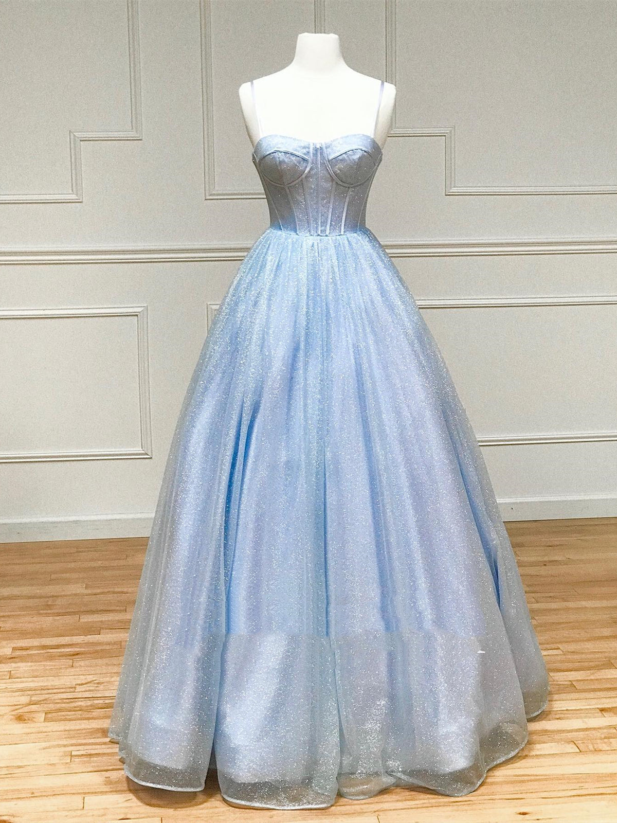 Shiny Blue Long Prom Dresses, Shiny Blue Formal Evening Dresses