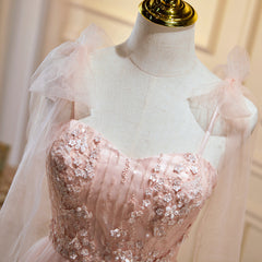 Short Pink Floral Prom Dresses, Short Pink Tulle Floral Formal Homecoming Dresses