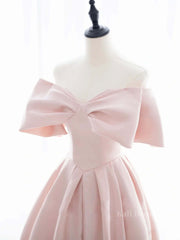 Simple pink satin long prom dress, pink satin evening dress