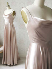 Simple pink satin long prom dress , satin evening dress