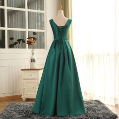 Simple Pretty Green Satin Long Party Dress Prom Dress, Green Evening Formal Dresses