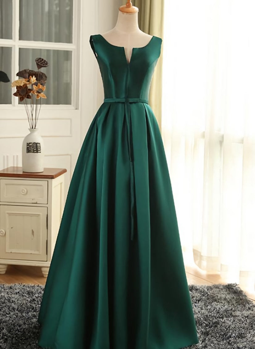 Simple Pretty Green Satin Long Party Dress Prom Dress, Green Evening Formal Dresses