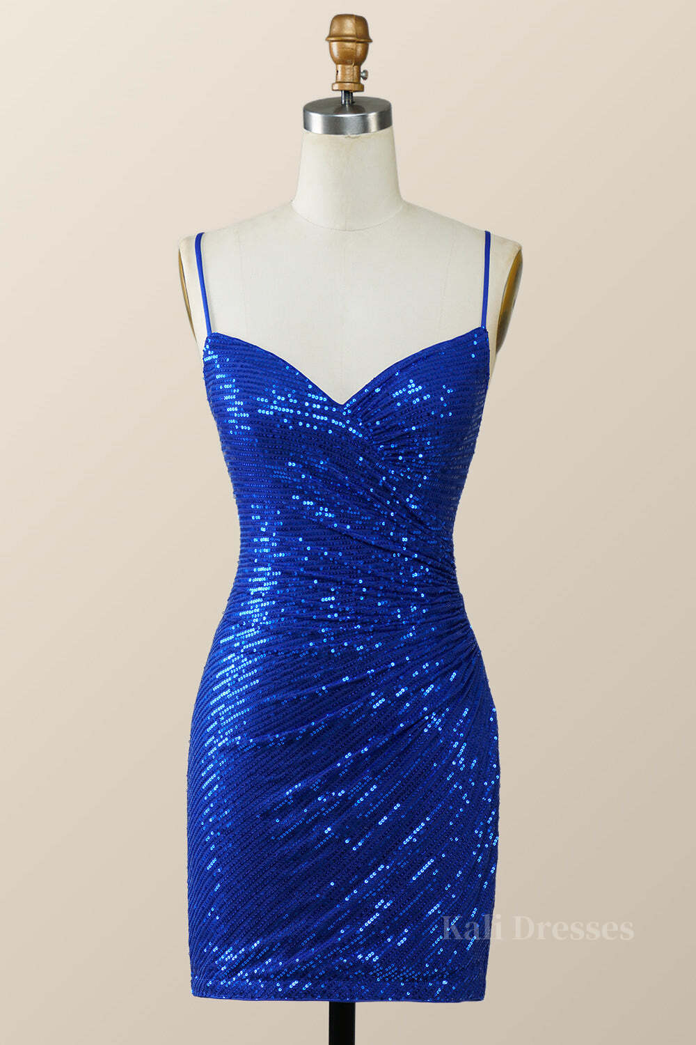 Straps Royal Blue Sequin Tight Mini Dress