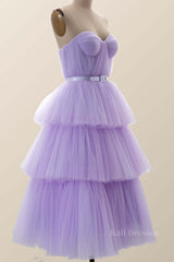 Sweetheart Lavender Tulle Tiered Tea Length Dress