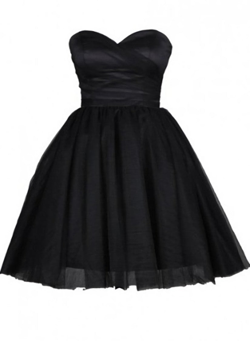 Tulle Little Black Dress, Sweetheart Simple Short Party Dress