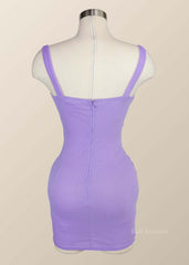 Wide Straps Lavender Ruched Bodycon Mini Dress