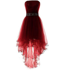 Wine Red Lovely High Low Tulle Homecoming Dress, Cute Party Dress