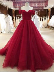 Wine Red Off Shoulder Sweetheart Long Formal Gown, Red Party Dress