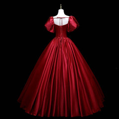 Wine Red Satin Beaded Ball Gown Sweet 16 Dress, Wine Red Evening Formal Dress
