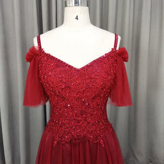 Wine Red Tulle Long Party Dress, Handmade Prom Dress